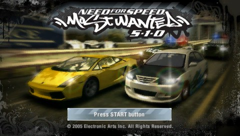 Need for Speed Most Wanted 5-1-0 title screen for PSP